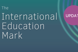 Words 'The International Education Mark' against a green background accompanied by the word 'update' in a purple circle