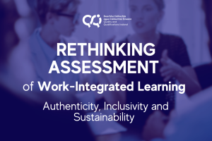 Rethinking assessment of work-integrated learning: authenticity, inclusivity and sustainability (text overlays colorised image of group of men and women in roundtable discussion)