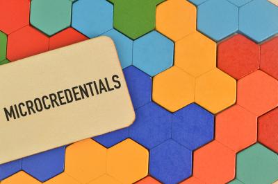 Microcredentials sign with brightly coloured blocks