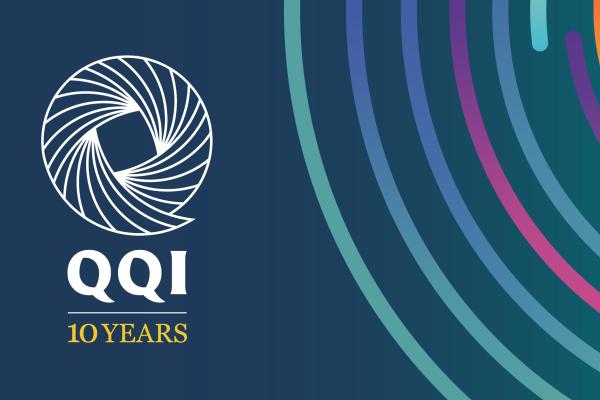 10 Years of QQI Banner Image, showing QQI logo and graphic of circular swatches of different colours
