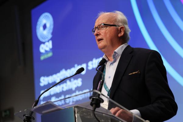 John Walshe gives the closing address at #QQI10 conference in Croke Park in October 2022