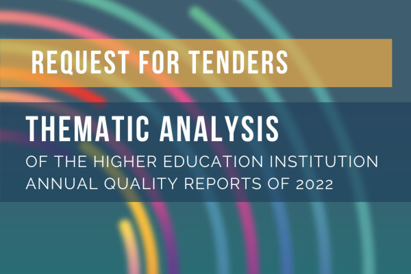 Graphic with text: Request for Tenders for Thematic Analysis of the HE institution annual quality reports of 2022 