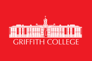 griffith college white logo on a red background 